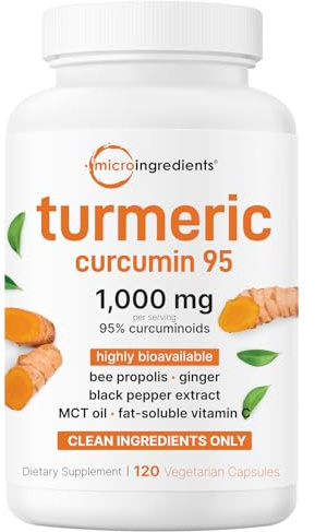 Micro Ingredients Pure Turmeric Curcumin Supplement 1,000mg – 95% Curcuminoids with Black Pepper & Ginger – High Absorption for Joint & Antioxidant Support* – Filler Free, 120 Veggie Capsules