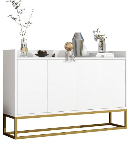 DOWOX Sideboard Weiss für Wohnzimmer, Esszimmer und Küche, 4-Türiger Griffloser Buffetschrank, 120 × 30 × 80 cm, Moderne Stauraumschrank, Verstellbare Ablagen, Antikweiß