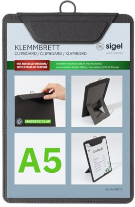SIGEL Clip menu holder 16.50 x 23.50 cm | KB111, for up to 20 A5 sheets, anthracite, for efficient organisation of documents and forms