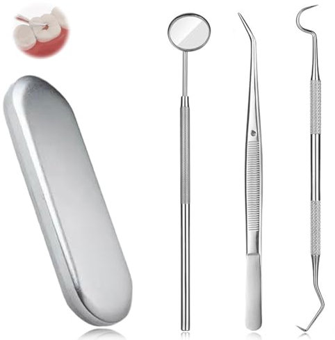 CATOR Zahnpflege-Set, 4 er Set, aus Edelstahl – Premium Dentalpflege – Zahnsteinentferner, Zahnarzt instrumente, Zahnsonde, Pinzette, Mundspiegel – Interdental Zahnreinigung Zahnstein