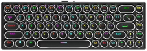 7KEYS Typewriter Keyboard 65%, Retro Mechanical Gaming Keyboard Wired 68 Keys Mini, 60% Ultra-Compact Hot Swappable Switch, RGB Rainbow LED Backlight, Round Keycaps USB-C Cable (Blue Swith Black)