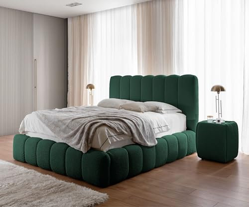 FURNISTAR Polsterbett Chloe mit Bettkasten, Bett 180x200, Doppelbett mit Stauraum und Lattenrost, Boxspringbett-Optik, ohne Matratze, Schlafzimmer - Dunkelgrün