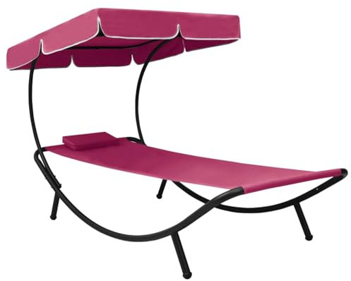Fasba Sonnenliege Gartenliege Liegestuhl Liege Gartenmöbel Saunaliege Strandliege mit Sonnendach & Kissen Rosa