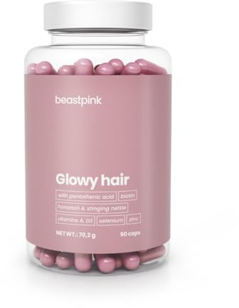 BeastPink Glowy Hair - Haarvitamine für Frauen, MSM Komplex mit Vitaminen, Mineralien & Pflanzenextrakten, unterstützt gesunde Haare, Nägel & Haut, schützt vor oxidativem Stress, 90 kaps