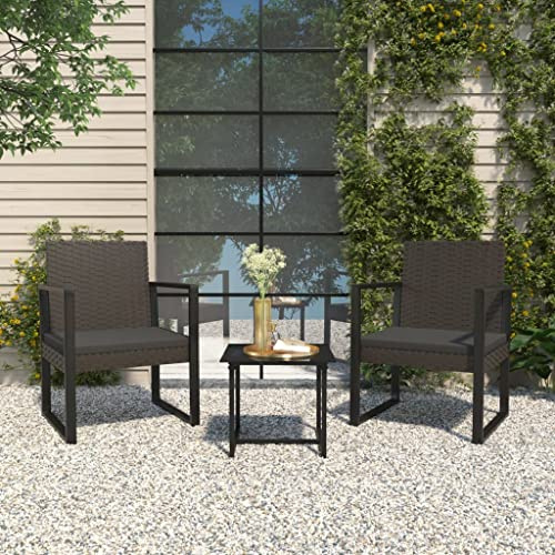 Owoxanthellate 3-TLG. Gartenlounge Schwarz Poly-Rattan kleines Sofa Set 51,5 x 57 x 73 cm mit Glas-Tisch und dicken Sitzkissen platzsparend für Balkon Terrasse und Wintergarten