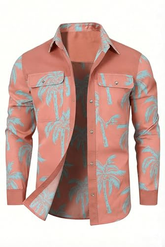 HYPESTFIT Men's Checked Overshirt Plaid Snap Button Long Sleeve Casual Top