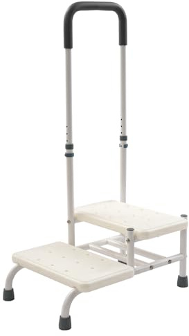 Mejiaren Marchepied réglable de salle de bain, avec poignée, pour baignoire et cuisine, jusqu'à 135 kg, 5 hauteurs réglables en 5 positions de 89 à 100 cm, 2 niveaux, antidérapant, blanc, 55 x 35 cm
