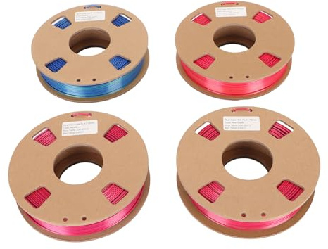 Filament PLA double couleur en soie 1,75 mm, lot de 4 rouleaux rouge or vert bleu pour imprimante 3D FDM, filament à changement de couleur avec une précision dimensionnelle élevée