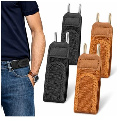 Qibivfo 4 Piezas Cinturón Sin Hebilla Kit, Cinturón Elástico Táctico con Gancho Metálico, Cinturón de Cintura Invisible para Hombres y Mujeres, Cómoda Ajustable, para Hombres y Mujeres, Ocupación