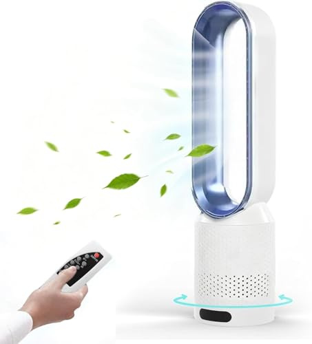 UEXEDO - Ventilatore a colonna senza lama con telecomando, altezza 58 cm con 8 velocità, oscillazione 90°, ventilatore a torre silenzioso con timer, comando touch con schermo LED, 14,5 * 58 cm (B)