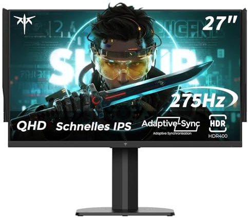KTC Gaming Monitor 27 Pollici, 275Hz 240Hz, QHD Monitor, Fast IPS, 1ms, 2K QHD 2560 x 1440P Schermo PC, Freesync & G-sync, 100% sRGB, HDR400, Luce blu bassa, VESA 100x100, DP1.4/HDMI 2.0, H27E8