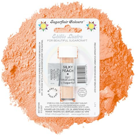 Sugarflair Silky Peach Edible Lustre Dust, Add a Lustrous Shine to Cakes or Decorations. Brush On or Add Rejuvenator to Create Eye-Catching Edible Paint, Gives Shine to Your Bakes - 2g