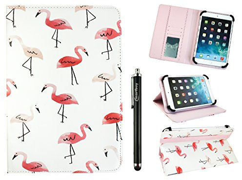Emartbuy Universal 10-11.5 Inch Flamingo Multi Angle Folio Wallet Case Cover With Card Slots Pink Elastic Strap and Stylus Pen Compatible With Selected Devices Listed Below
