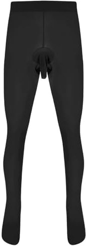 YiZYiF Herrstrumpbyxor med gylf glänsande herrleggings sexiga genomskinliga långa kalsonger underkläder, A svart (öppet penisfodral), one size
