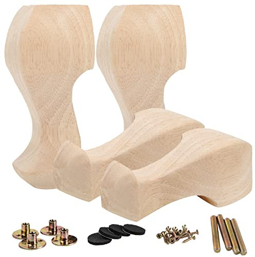 La Vane 4 Stück Massivholz Möbelfüße 15cm (6 Zoll) - Europäischer Stil Handgeschnitzte Tischbeine, Ersatzfüße für Sofa, Bett, Schrank, Couch & Stuhl - Hochwertige Holzdekoration