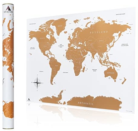 Hochwertige Rubbel Weltkarte 84x58cm - XXL Poster zum Freirubbeln, mit Rubbelchip - Rubbelkarte Welt gold, weiß - Scratch Off Map (Deutsch)