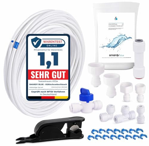 ZO003 Wasserzulaufleitung Anschluss-Set 15m Kühlschrankschlauch Rohrschneider Rückschlagventil Wasserschlauch Schlauchverbinder 1/4 für Side by Side Kühlschrank, Osmoseanlage Trinkwasser