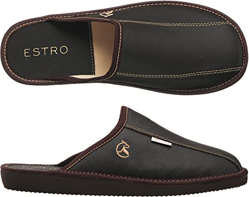 ESTRO Mens Slippers Men House Shoes Leather Home Mule Men's Slipper Memory Sole Frost (8 UK, Cocoa)