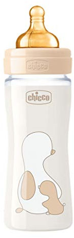 Chicco Original Touch Anti-Colic Babyflasche mit Sauger aus 100% natürlichem Latex, Flasche mit normalem Durchfluss 2+ Monate, 250 ml Kunststoffflasche für Neugeborene, graues Glas