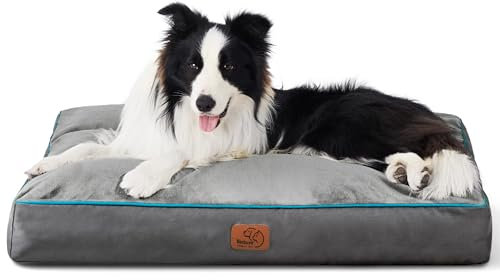 BEDSURE wasserdichte Hundebetten für große Hunde, 10,2 cm, dick, bis zu 36,3 kg, Haustiermatten-Kissen mit abnehmbarem, waschbarem Bezug, Grau