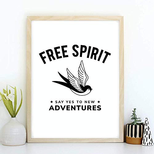 Din A4 Kunstdruck ungerahmt Spruch - Free Spirit - Say yes to new adventures - Mut Motivation Abenteuer Schwalbe Druck Poster Bild