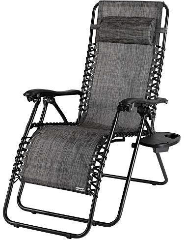 CASARIA Chaise Longue de Jardin inclinable Chaise Pliable avec Porte-gobelet Appui-tête Fauteuil Relax Transat Jardin Anthracite