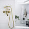 Huin Robinet de baignoire Ensemble de douche Mitigeur mural Double poignées doré avec support à main Douche Robinet de baignoire Robinets de lavabo