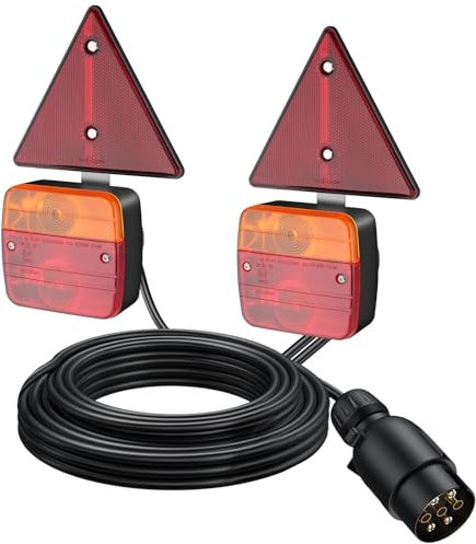AUTOUTLET Rückleuchten Set für Anhänger, mit Magnet verkabelt und Rückstrahler - 7,5m Kabel, 7 poliger Stecker, Rückleuchten Rücklicht Anhängerbeleuchtung mit E-Standard für Straßenverkehr zugelassen