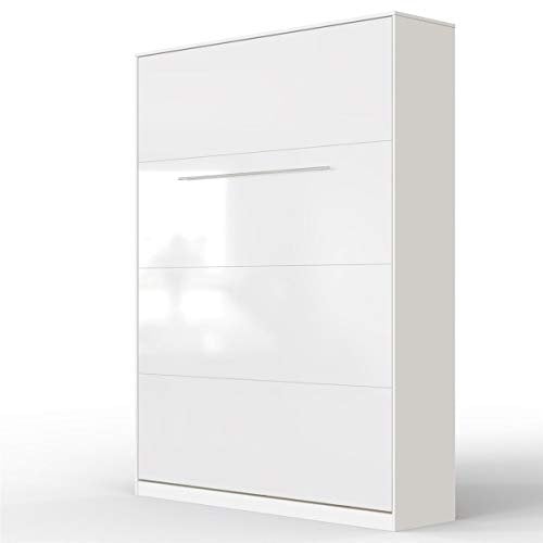 SMARTBett Schrankbett Standard Weiss/Weiss Hochglanzfront 140 Vertikal