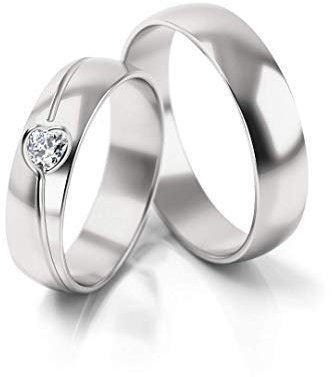 JC Trauringe Silber 925 Paarpreis Eheringe Silber I Verlobungsringe Silber breit 5,0 mm I Partnerringe mit Gravur in edler Schatulle I 2 Hochzeitsringe Herrenring & Damenring mit Stein I PL295-S