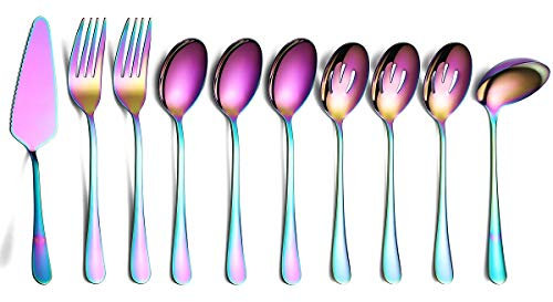 Set di Posate da Portata Arcobaleno 10 Pezzi, Set Di Utensili Da Portata in Acciaio Inossidabile, Cucchiaio Da Portata Con Intaglio, Cucchiaio Da Portata, Pala Da Portata, Forchetta Da Portata,Mestolo