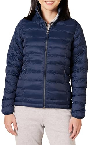 Amazon Essentials Damen Leichte, Langärmelige, Wasserabweisende, verstaubare Pufferjacke (Erhältlich in Übergröße), Marineblau, 5XL Große Größen