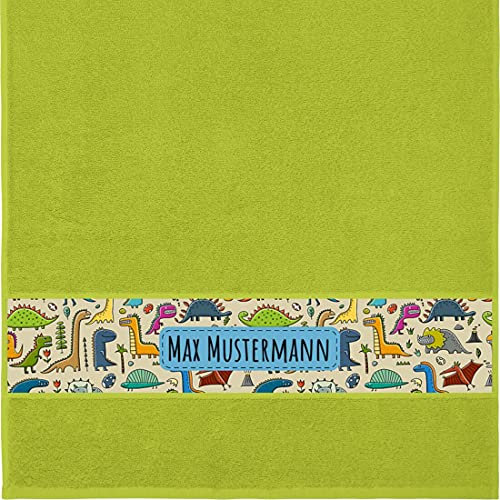 Manutextur Handtuch mit Namen - personalisiert - Motiv Dinosaurier 2 - viele Farben & Motive - Dusch-Handtuch - hellgrün - Größe 50x100 cm - persönliches Geschenk mit Wunsch-Motiv und Wunsch-Name