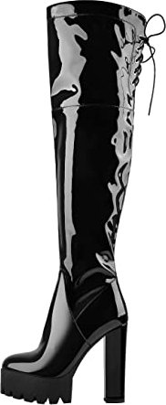 Only maker - Stivali da donna sopra al ginocchio, con tacco alto e plateau, Pintura Nero, 40 EU