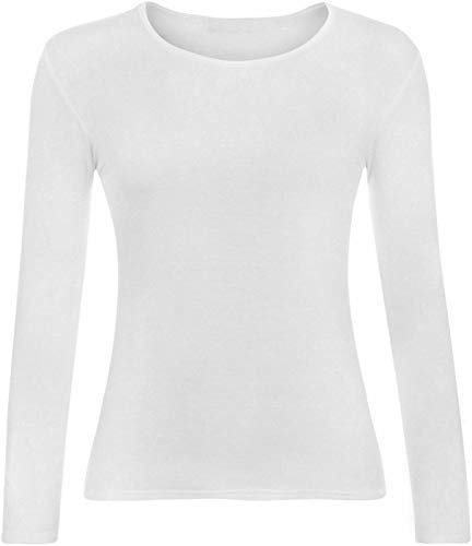 Hiffy Ladies Plain Long Sleeve T-Shirt Top Womens Plus Sizes UK 8-26 (White, 8-10)