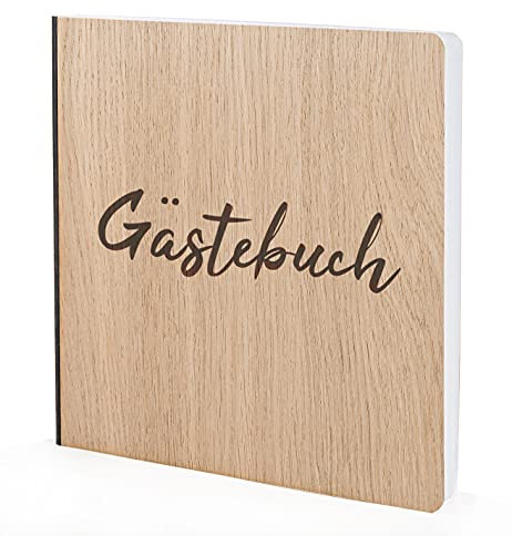 Gästebuch mit edlem Echtholz Eichenholz Cover Buch in der Größe 20 x 20cm 192 beschreibbare Seiten hochwertiges Papier