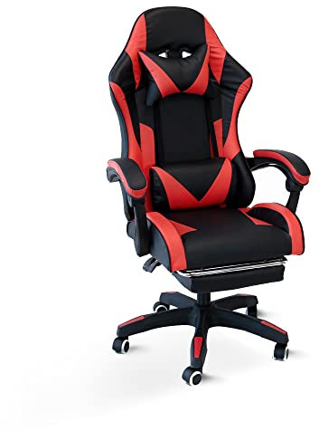 Cribel Poltrona da Gaming Racing Omega con poggia piedi, in similpelle, 3 colorazioni disponibili (Nero/Rosso)