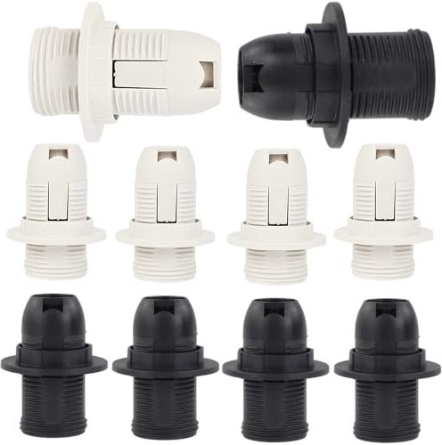 GOWEILE 10 Pcs Plastic Edison Screw Light Bulb Socket - E14 Pendant Socket & Replacement Ring (Black, White)