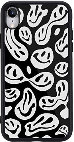 MAYCARI Slim Protective Phone Case for iPhone XR, Aesthetic Happy Smile Face Hippie-E Print Design, Soft TPU Hard Back Shockproof Anti-Scratch Protective Cover Case for iPhone XR