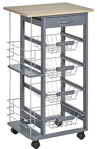HOMCOM Carrito de cocina que ahorra espacio en gris oscuro, carro para comida, 1 superficie de trabajo, 1 cajón, 4 cestas metálicas, 47 x 37 x 83 cm, gris