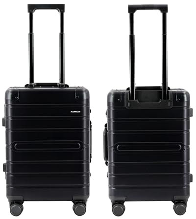 ALUMAXX 45191 Reisetrolley Gravity, Rollkoffer Aluminium, Reisekoffer mit TSA Schloss, Trolley mit 4 Leichtlaufdoppelrollen 360°, Alu Koffer ca. 56 cm, Schwarz, 56 x 37 x 21 cm