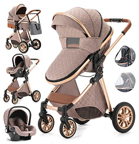Gcarebb Passeggino 3 in 1, Passeggini Cittadine Con Seggiolino Auto, Passeggino Canna Portatile Pieghevole in Un Clic, Passeggini Combinato Paesaggio Alto Telaio in Alluminio Per Neonato