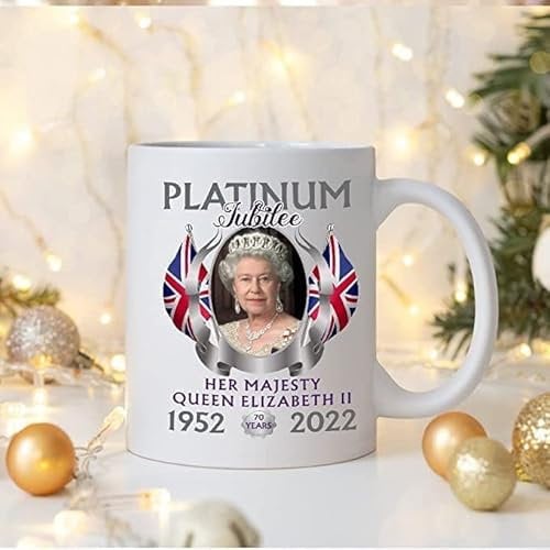 VANIFY Queen Elizabeth II Platinum Jubilee Coffee Mug, 70 Years Queen Elizabeth Mug, 1952-2022 Mug, The Queens Tea Mug, Commemorative Souvenir