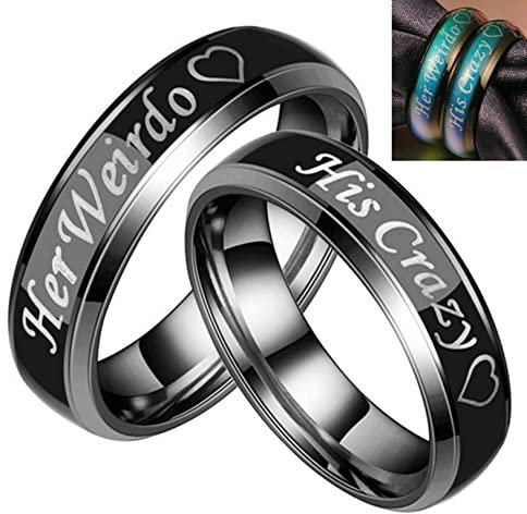 Wycian Ring Herren Schwarz, Ring Herren Gravur Schriftart Seine Verrückt Größe 67 (21.3) Jubiläums Geschenk für Freund Freundin