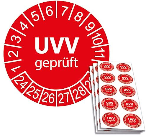 50 x UVV Prüfplaketten/Sicherheitsplaketten 30 mm Durchmesser mit untersch. Beschriftungen (2024)