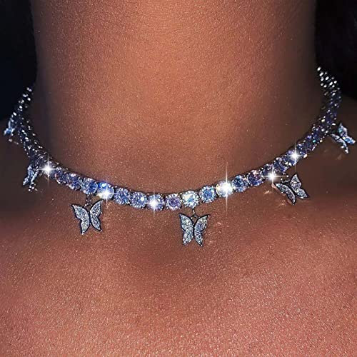 Atentuyi Tennis Halskette Silber Choker Schmetterling Kette Strass Halskette Kristall Choker Cz Kette Kubischer Zirkonia Kette Braut Hochzeit Schmuck Für Frauen Und Mädchen