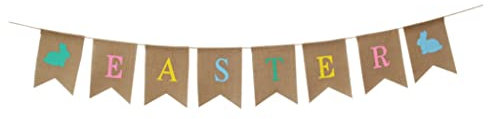eBoutik - Oster-Jute-Wimpelkette – Rustikaler Stil Wimpelkette mit pastellfarbenem Design – Frühlingsdekorationen – Oster-Heimdekoration Jute-Girlande mit Frohe Ostern