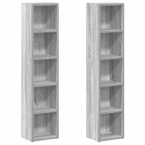vidaXL 2x CD Cabinets, Grey Sonoma Engineered Wood - Modern Style Storage Units with 5 Compartments for CD/DVD/Blu-ray - Suitable for Living Room, Bedroom, and Office
