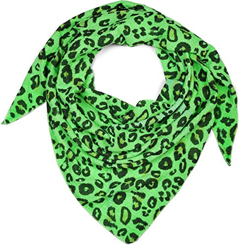 styleBREAKER Damen Musselin Dreieckstuch mit Leo Print | Baumwoll Schal im Leoparden Muster | Dreieck Schal leicht und weich für Frühling & Sommer | Made in Italy, Farbe:Neongrün
