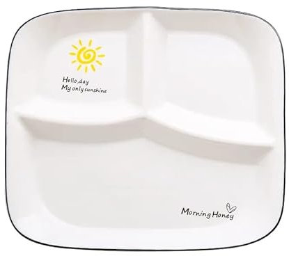 OnePine Assiette Regime Ceramique, Assiette Nutrition Dietetique, Assiette Controle de Portion pour Salade, Dessert, Nouille, Bifteck, Petit déjeuner (Soleil 1)